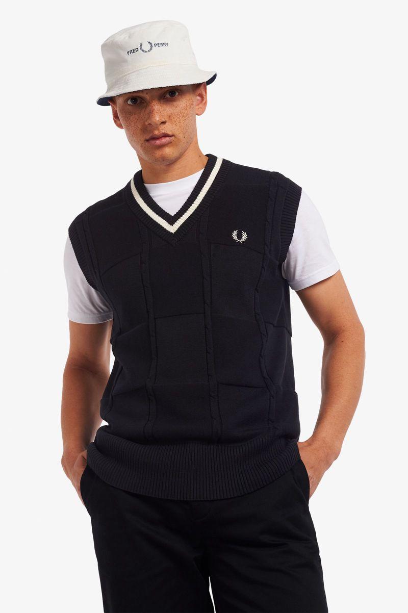 Black Fred Perry Cable Knit Tank Men\'s Knitwear | PH 1281OKIR